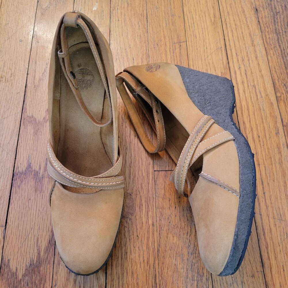 Timberland‎ Leather Mary Jane Shoes 7.5M Beige Wedge